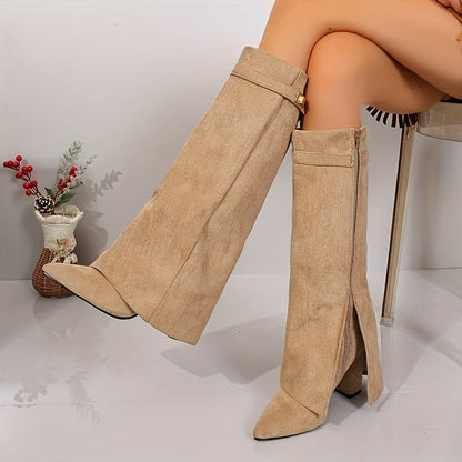 Michelle | Women's Knee High Suede-Look Block Heel Boots