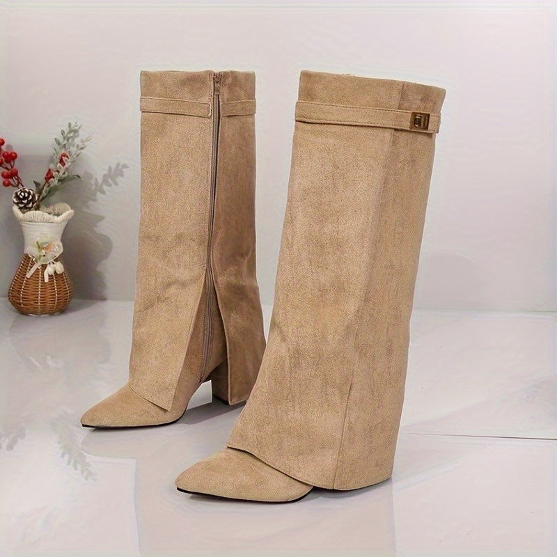 Michelle | Women's Knee High Suede-Look Block Heel Boots