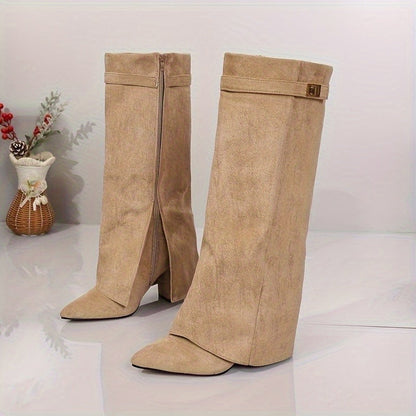 Michelle | Women's Knee High Suede-Look Block Heel Boots