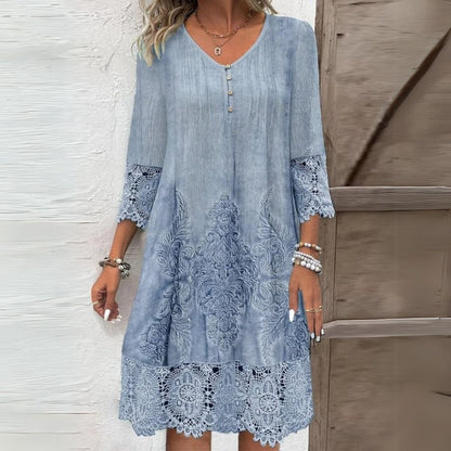 Amelia | Women's embroidered lace mini dress with V neck
