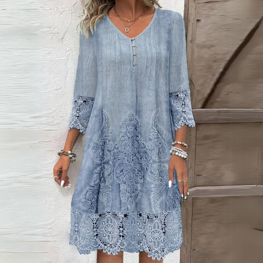 Amelia | Women's embroidered lace mini dress with V neck