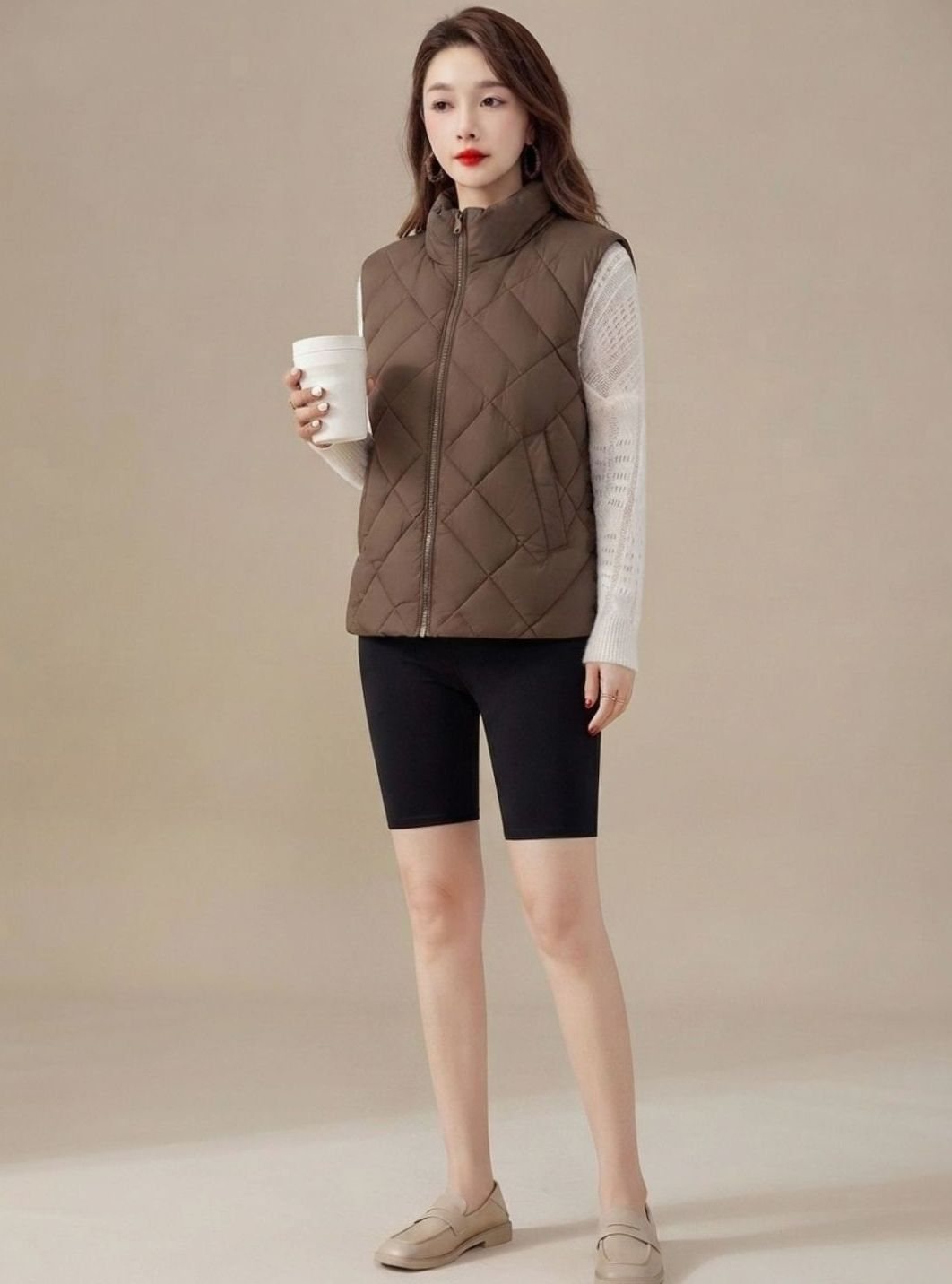 Camila | Women's Quilted Vest with High Collar and Sleeveless Zipper Design