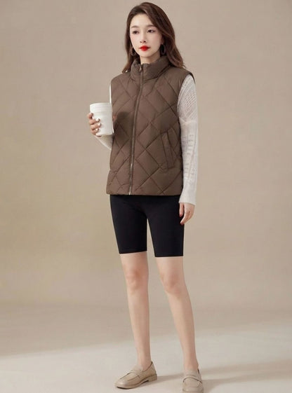 Camila | Women's Quilted Vest with High Collar and Sleeveless Zipper Design