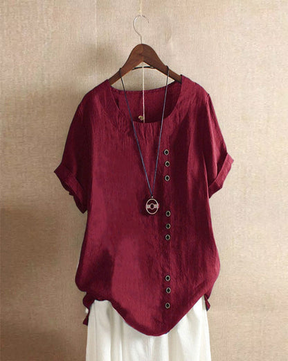 Xaria | Women’s Elegant  Round-Neck Blouse  with Short-Sleeve | Button