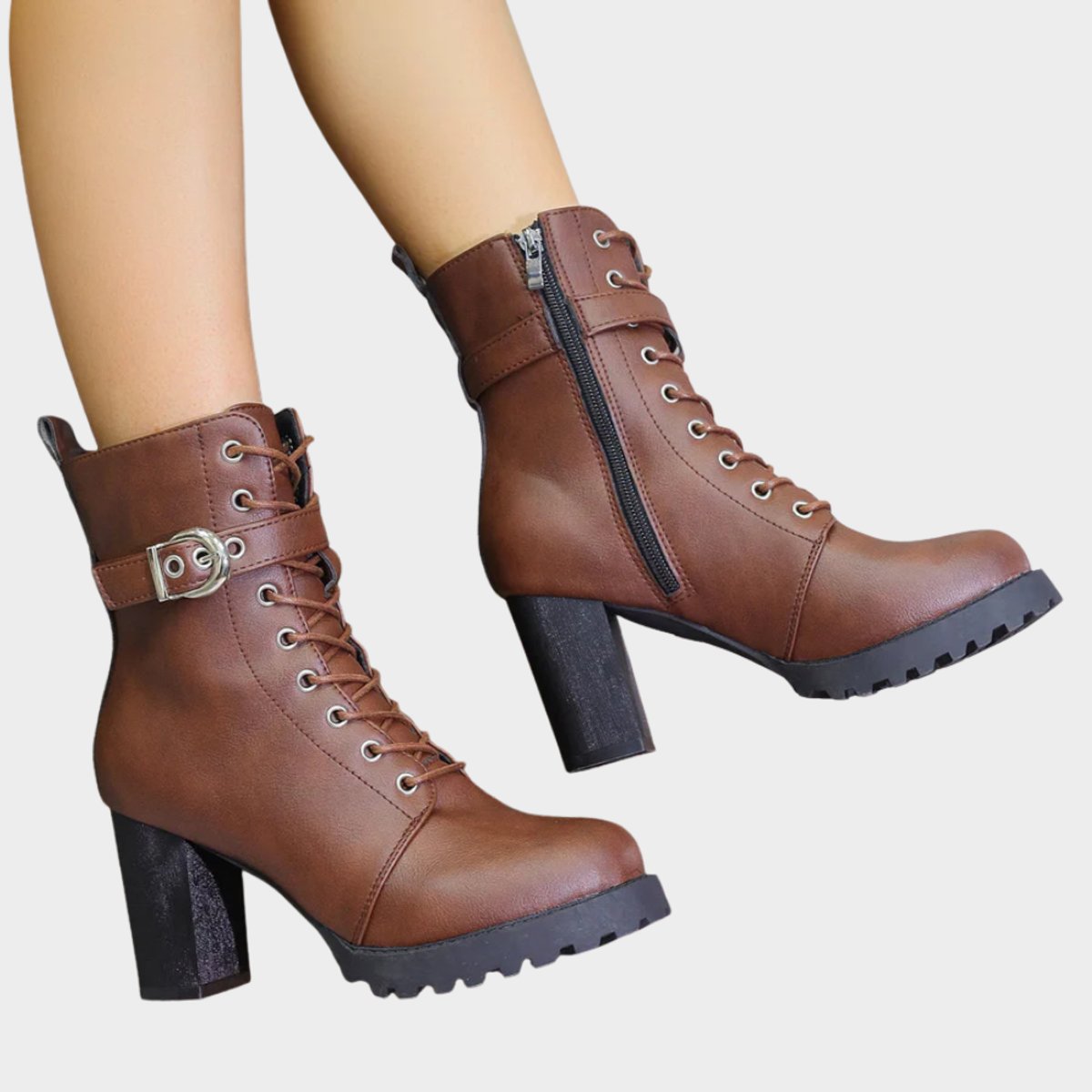 Debra | Women's Lace Up Block Heel Combat Ankle Boots