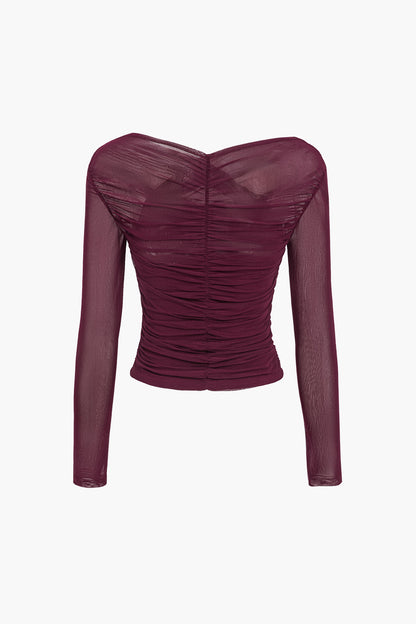 Selene | Women top with ruched detail and mesh long sleeves