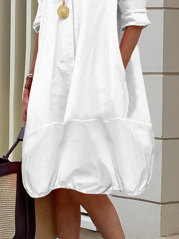 Hannah | Loose midi shirt dress with lapel collar and long sleeves