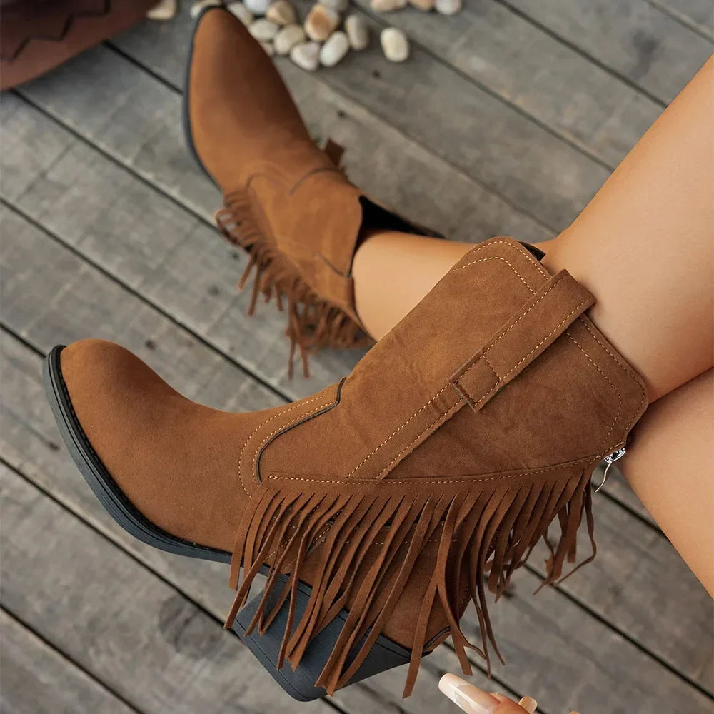 Nancy | Women's Wide Calf Western Fringe Cowboy Boots