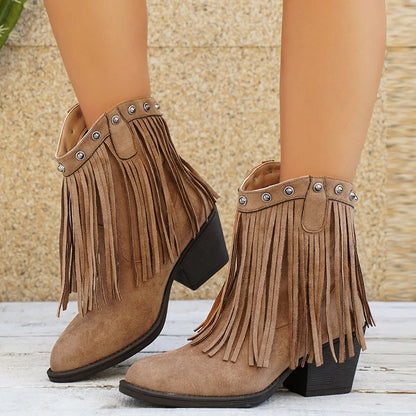 Nancy | Women's Wide Calf Western Fringe Cowboy Boots