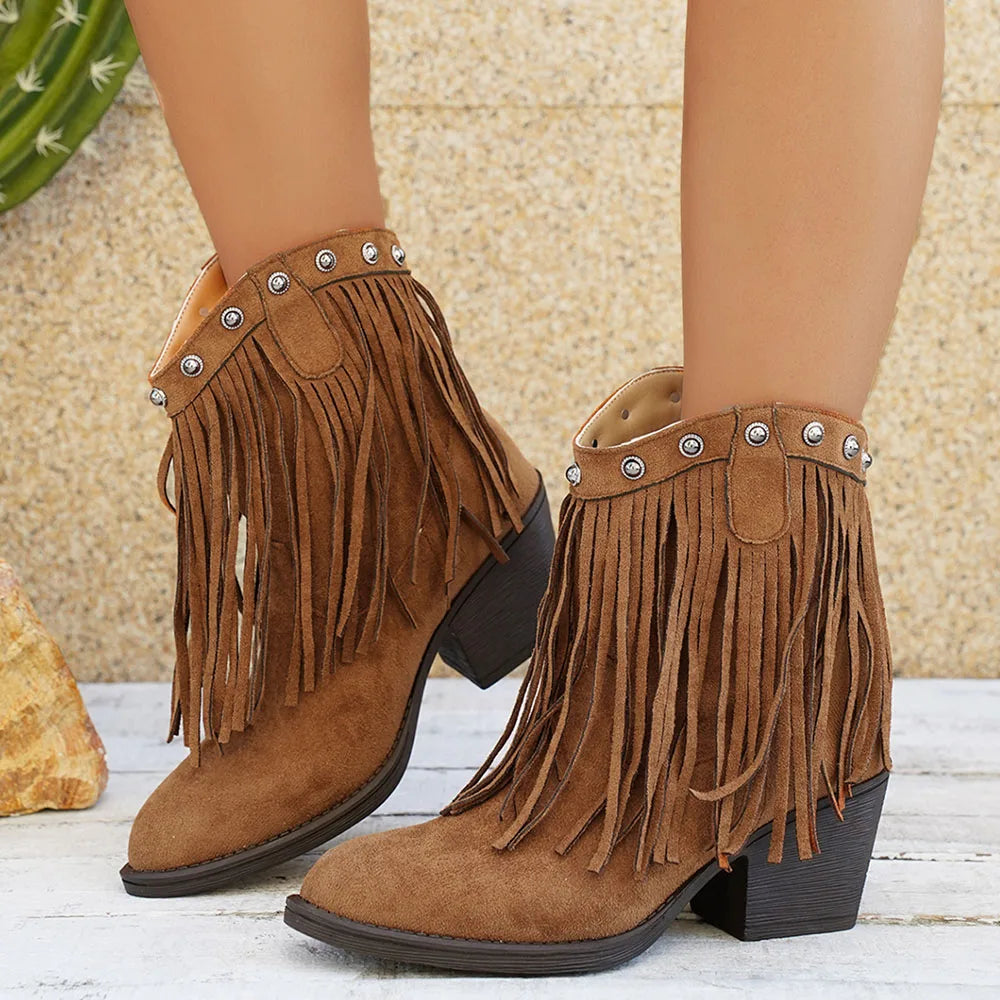 Nancy | Women's Wide Calf Western Fringe Cowboy Boots