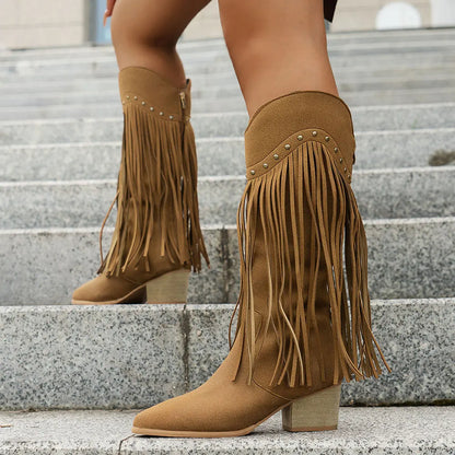 Nancy | Women's Wide Calf Western Fringe Cowboy Boots