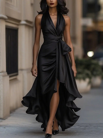 Laura | Women’s Halter Neck Maxi Dress With Draped Silhouette