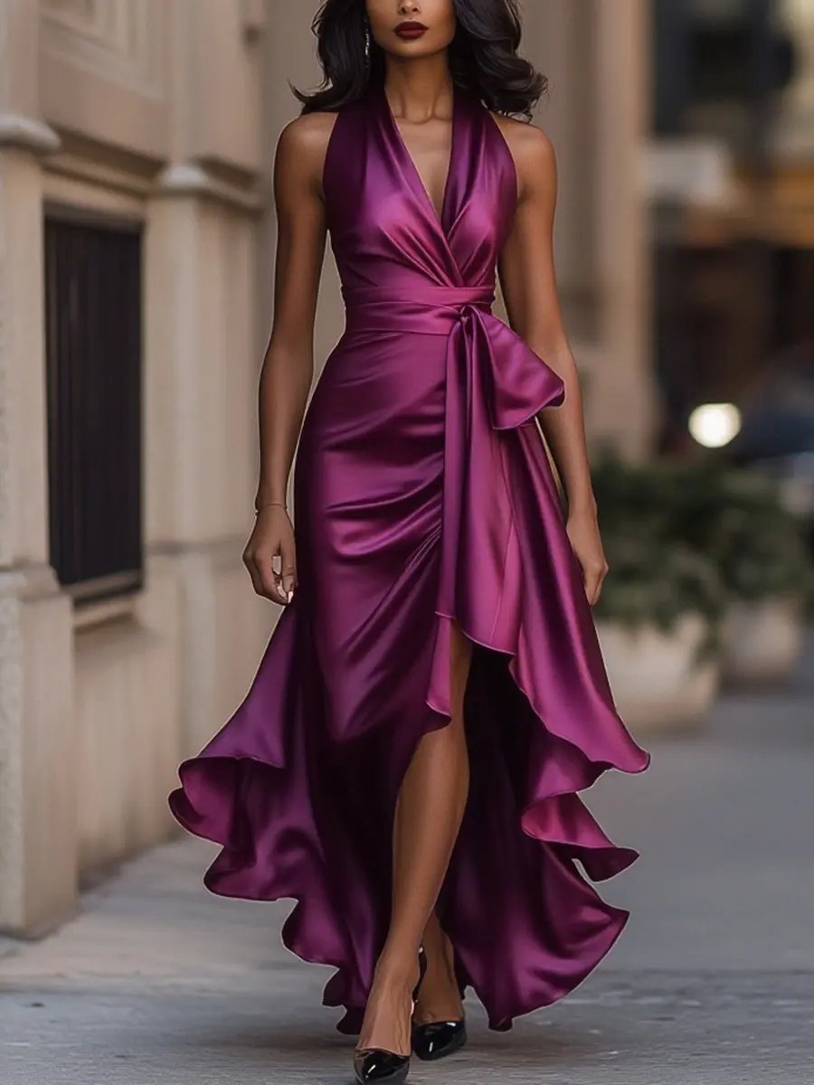 Laura | Women’s Halter Neck Maxi Dress With Draped Silhouette