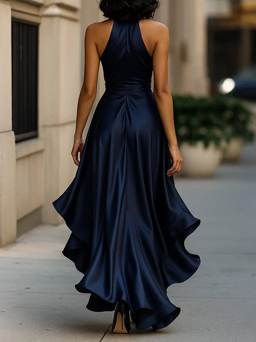 Laura | Women’s Halter Neck Maxi Dress With Draped Silhouette