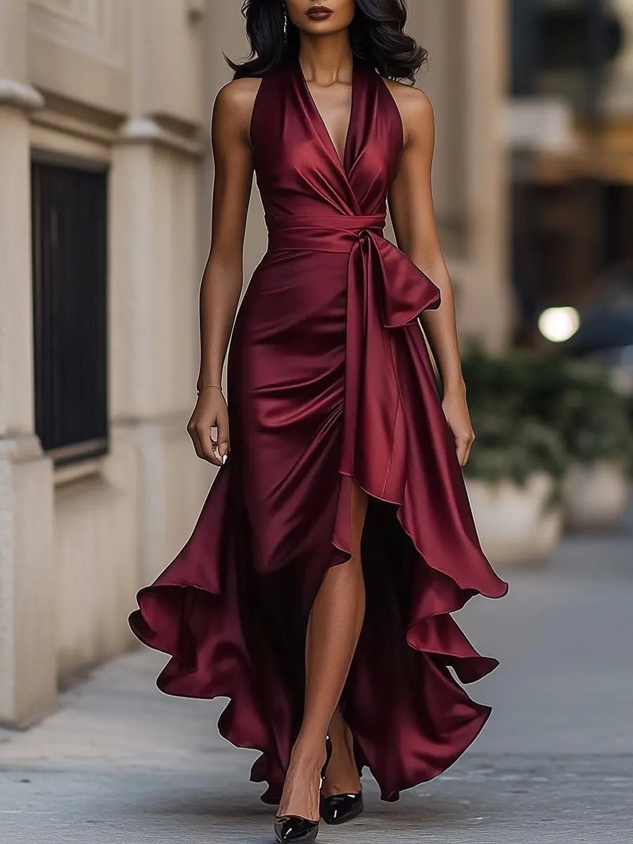 Laura | Women’s Halter Neck Maxi Dress With Draped Silhouette