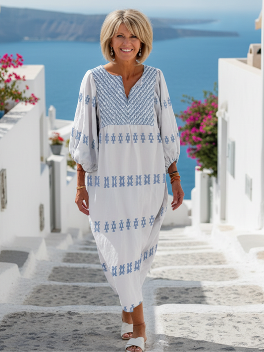 Dorothy | Women’s Embroidered Maxi Dress With V Neck Detail