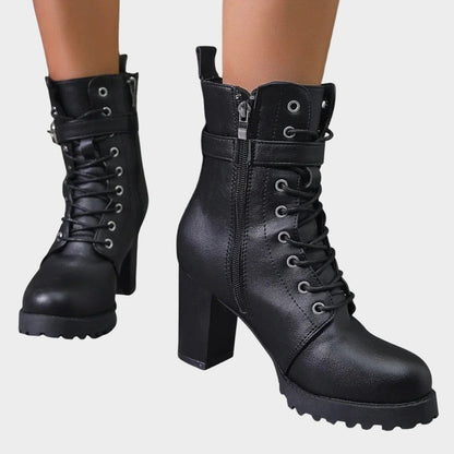Debra | Women's Lace Up Block Heel Combat Ankle Boots