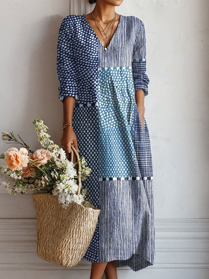 Kimberly | Women’s Floral Midi Dress With V Neck Long Sleeves