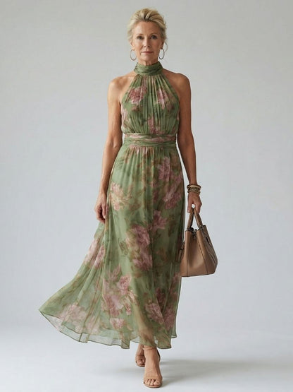 Cecilia | Women’s Floral Halter Midi Dress With Flowing Fit