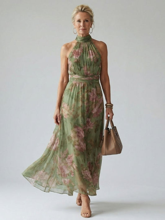 Cecilia | Women’s Floral Halter Midi Dress With Flowing Fit