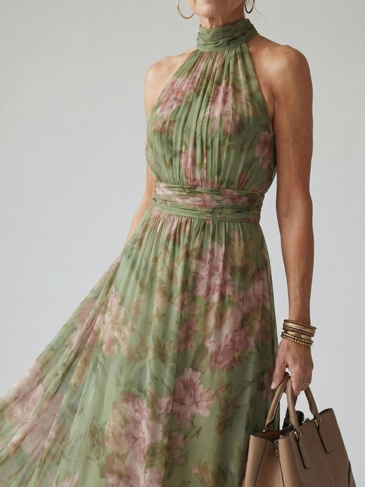 Cecilia | Women’s Floral Halter Midi Dress With Flowing Fit