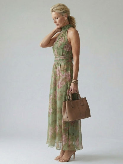 Cecilia | Women’s Floral Halter Midi Dress With Flowing Fit