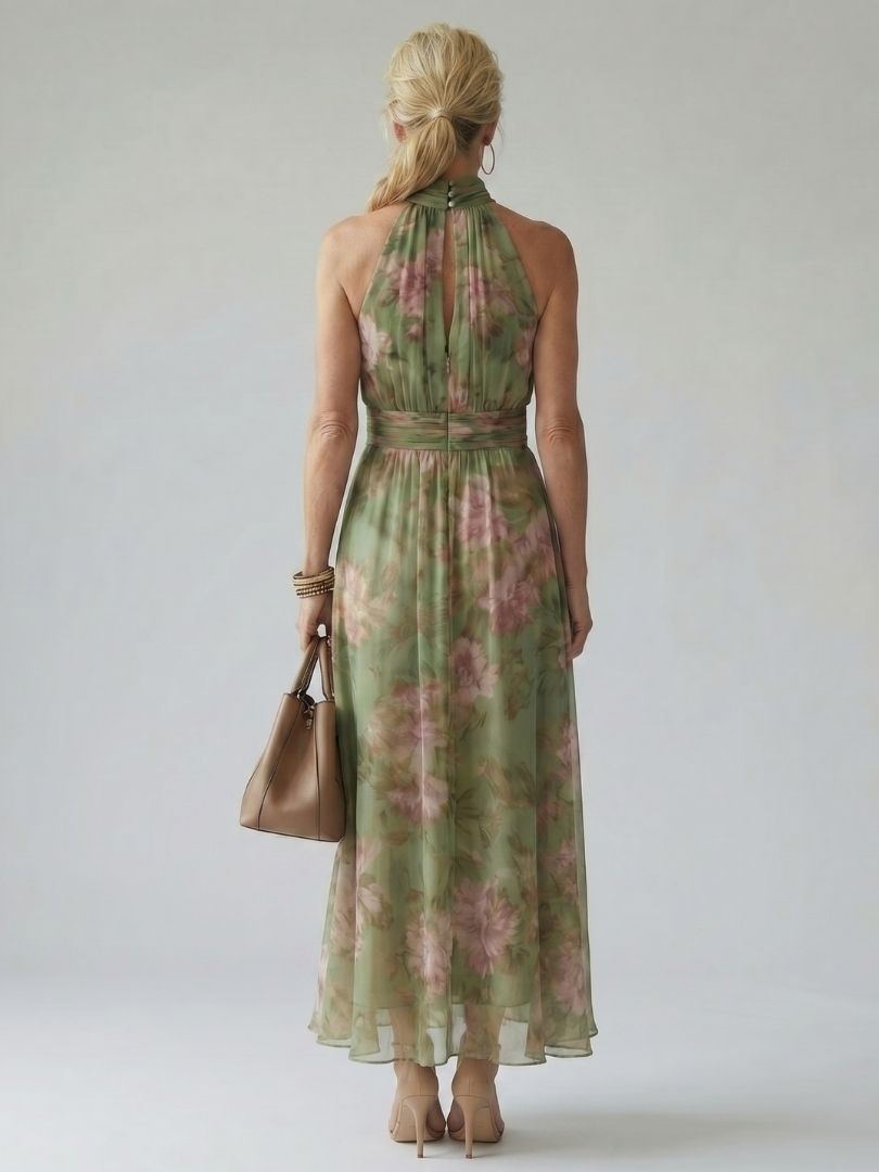 Cecilia | Women’s Floral Halter Midi Dress With Flowing Fit