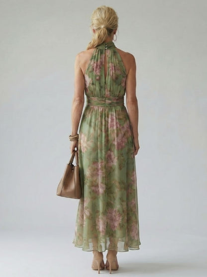 Cecilia | Women’s Floral Halter Midi Dress With Flowing Fit