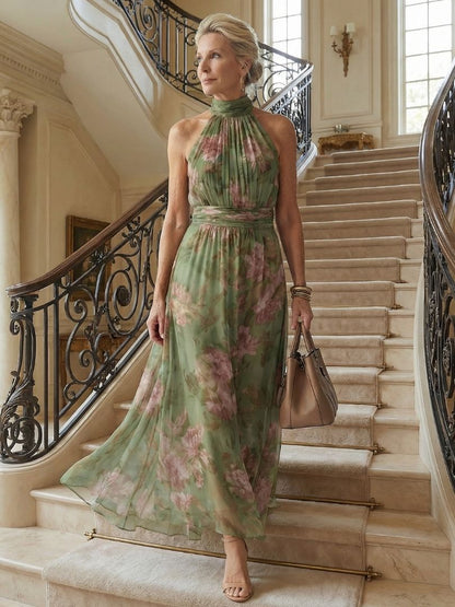 Cecilia | Women’s Floral Halter Midi Dress With Flowing Fit