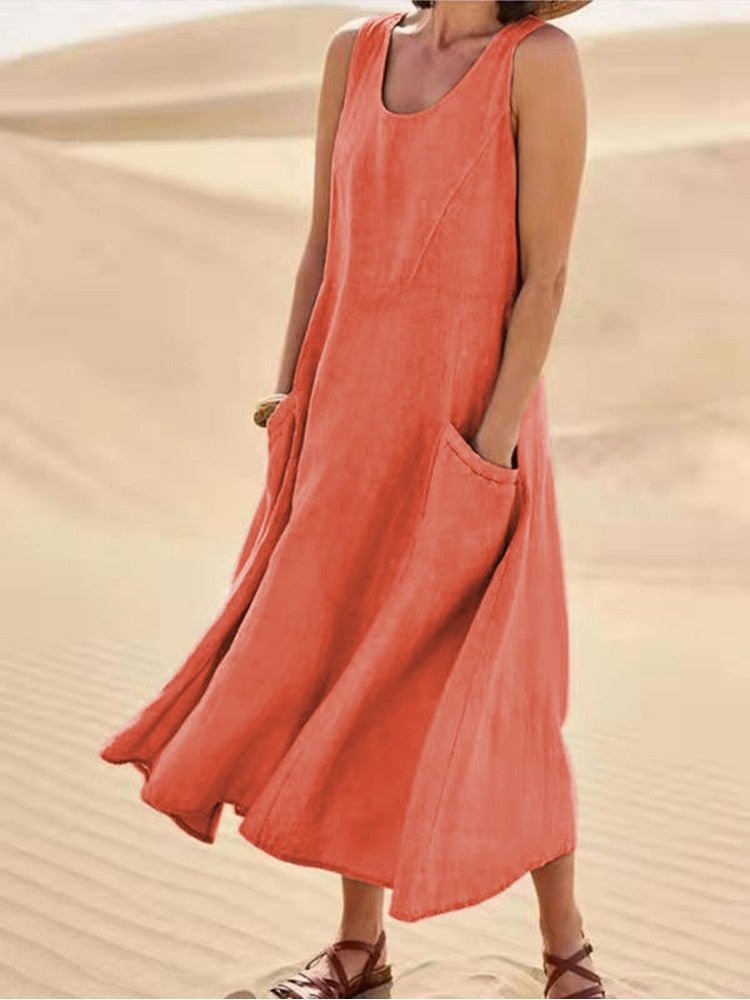 Celeste | Women’s Sleeveless Maxi Dress with Pockets