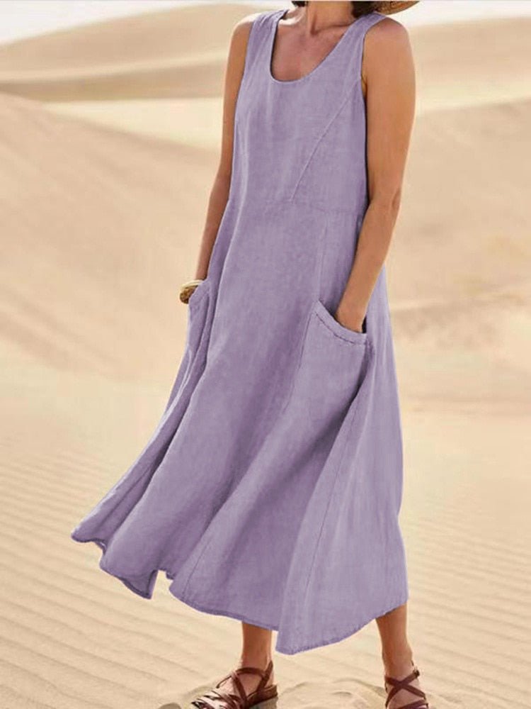 Celeste | Women’s Sleeveless Maxi Dress with Pockets