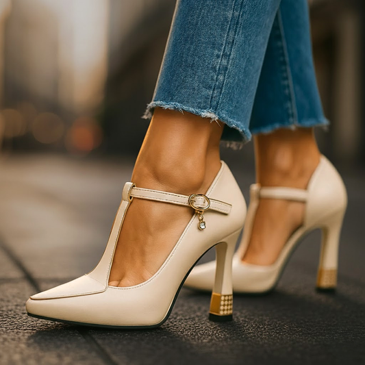 Clara | Elegant Pointed Toe T Strap Heels