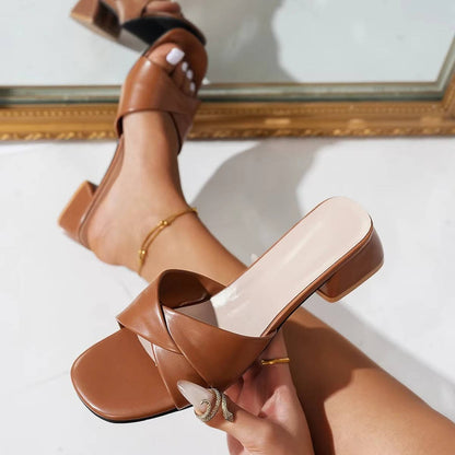 Adeline | Women’s Cross Strap Slide Sandals With Block Heel