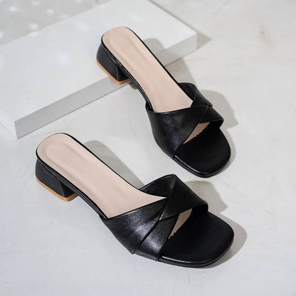 Adeline | Women’s Cross Strap Slide Sandals With Block Heel