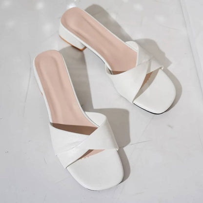Adeline | Women’s Cross Strap Slide Sandals With Block Heel
