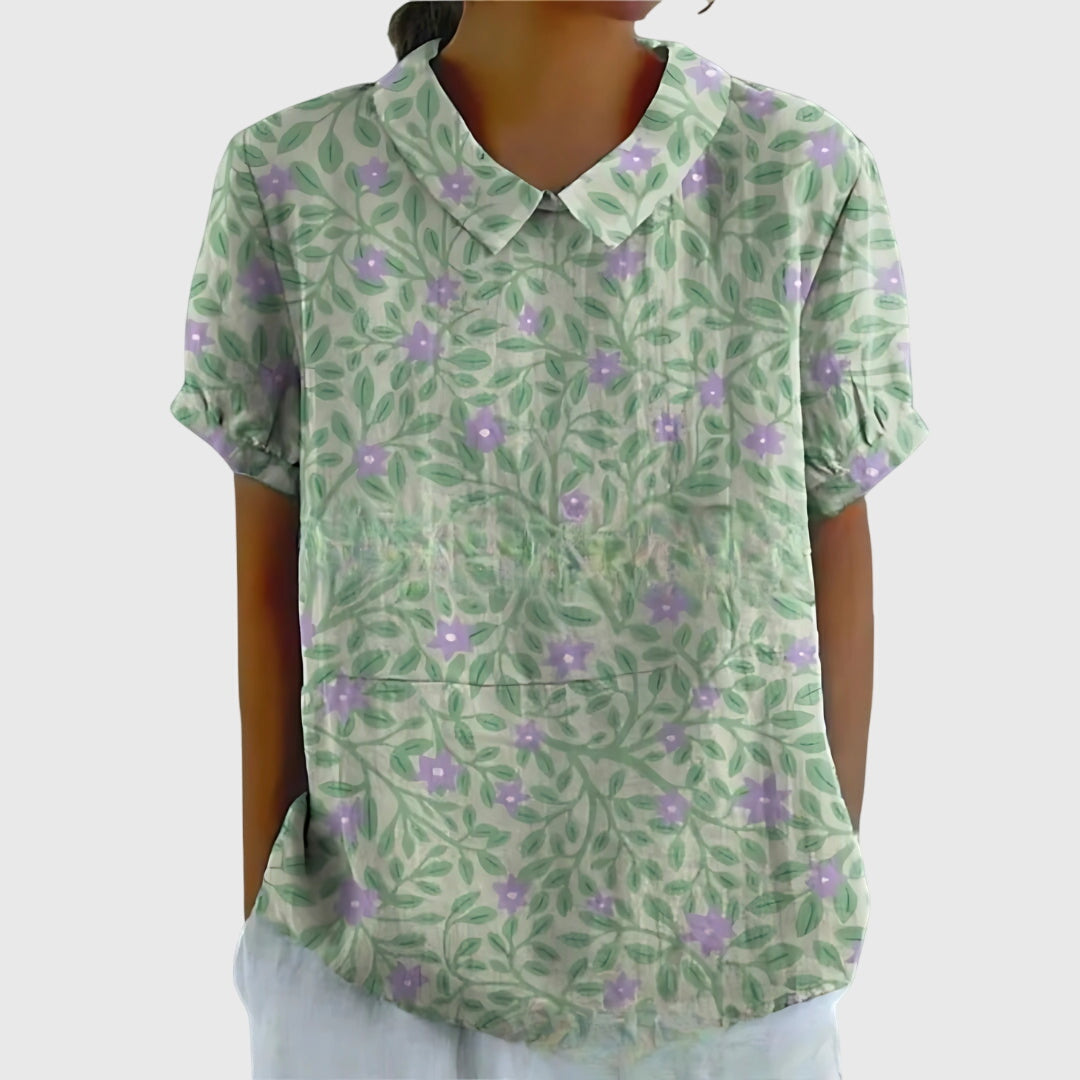 Ivy | Floral Blouse with Short Sleeve Button Front Design