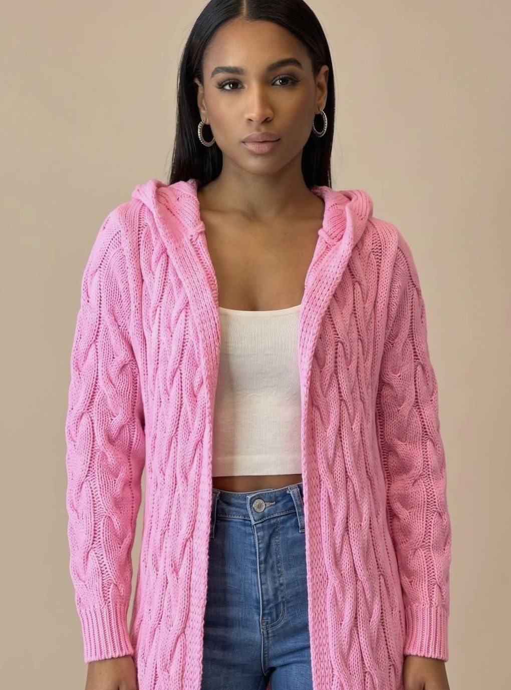Dorothy | Women's Long Hooded Cardigan with Cotton Blend