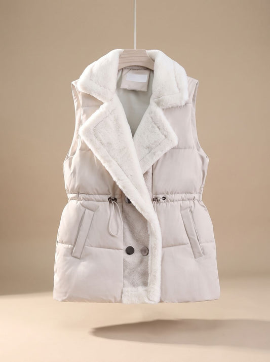 Lucinda | Women's Puffer Vest with Faux Fur Collar and Drawstring Waist