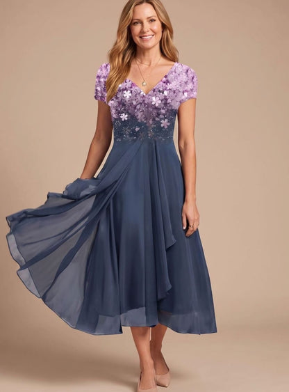 Barbara | Women's Floral Print Chiffon Dress with V Neck