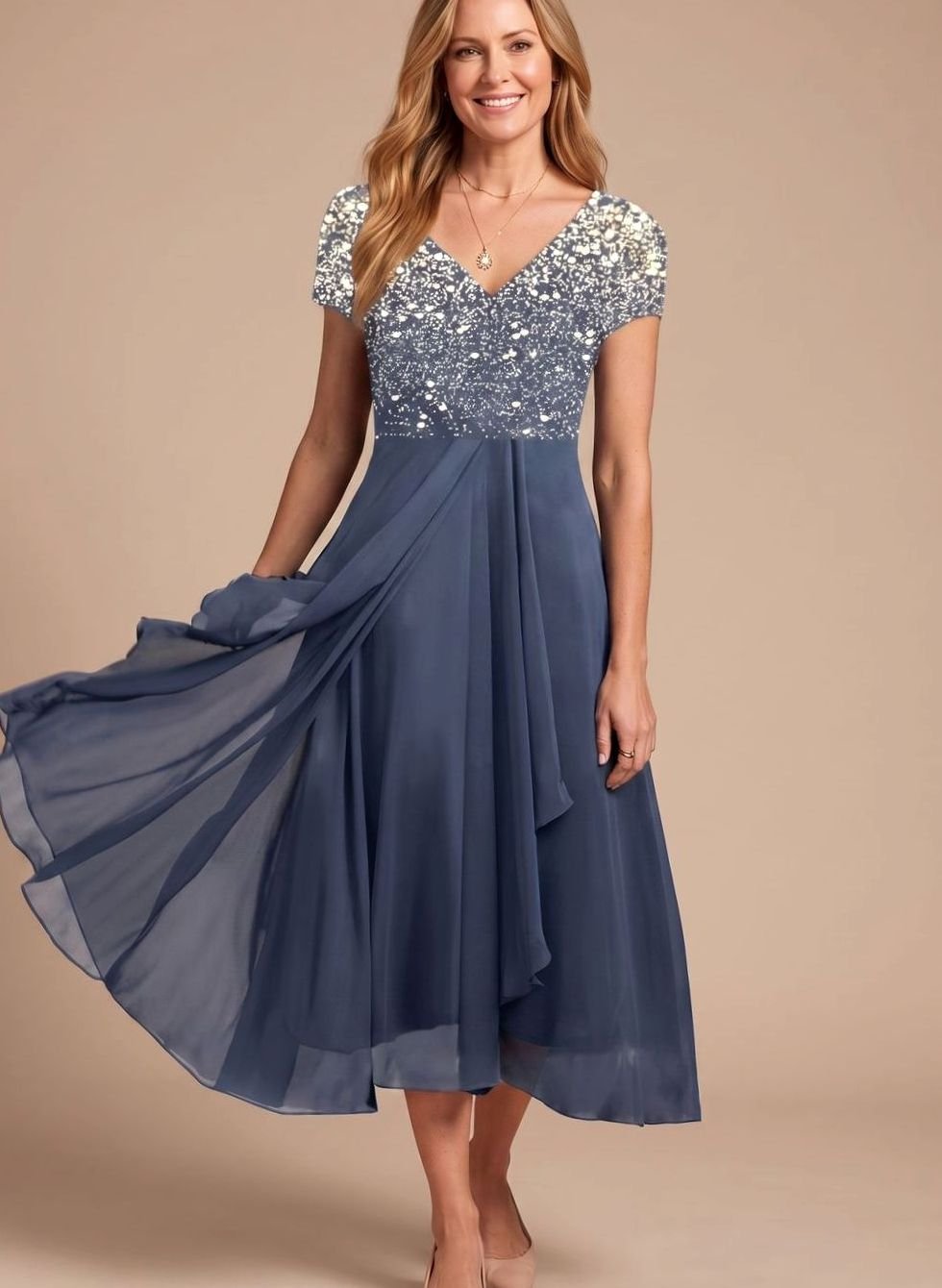 Barbara | Women's Floral Print Chiffon Dress with V Neck