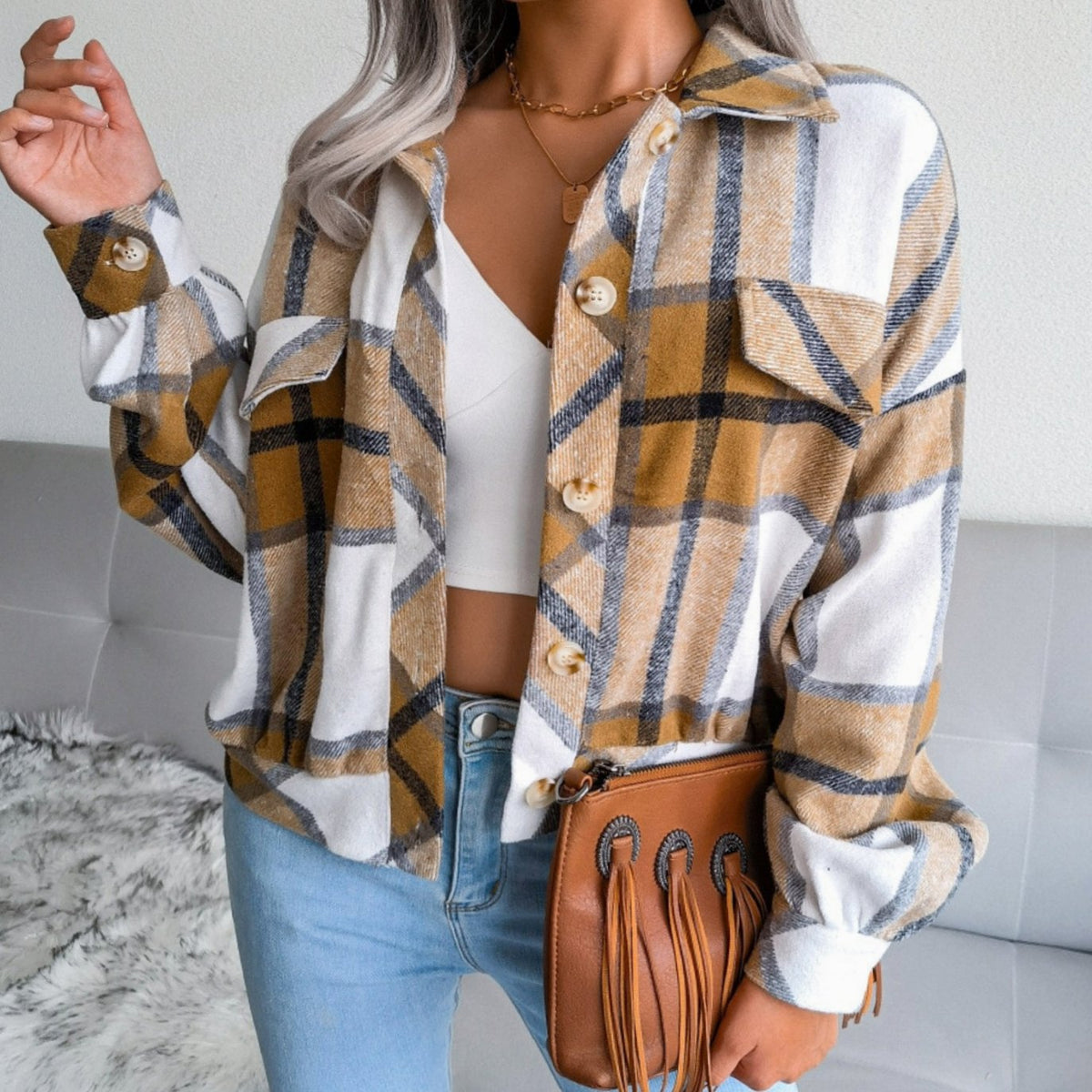 Mia | Women's Plaid Flannel Oversized Shacket with Long Sleeves