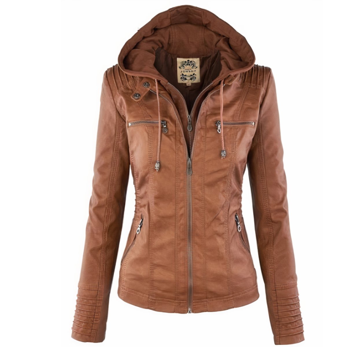 Ava | Women's Faux Leather Biker Jacket with Removable Hood