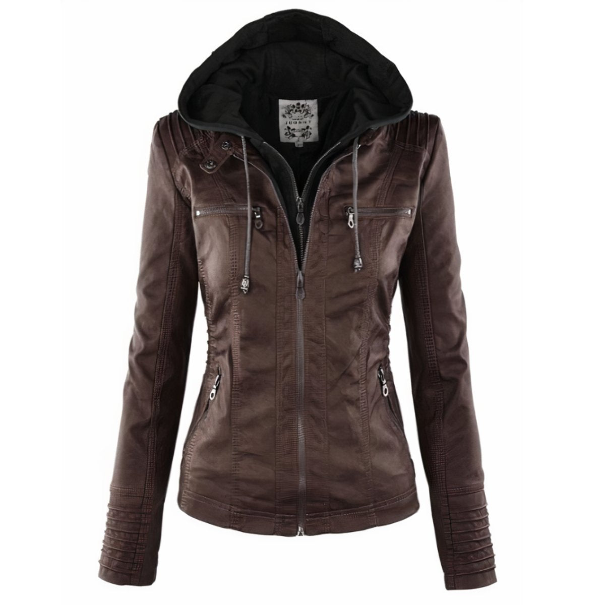 Ava | Women's Faux Leather Biker Jacket with Removable Hood