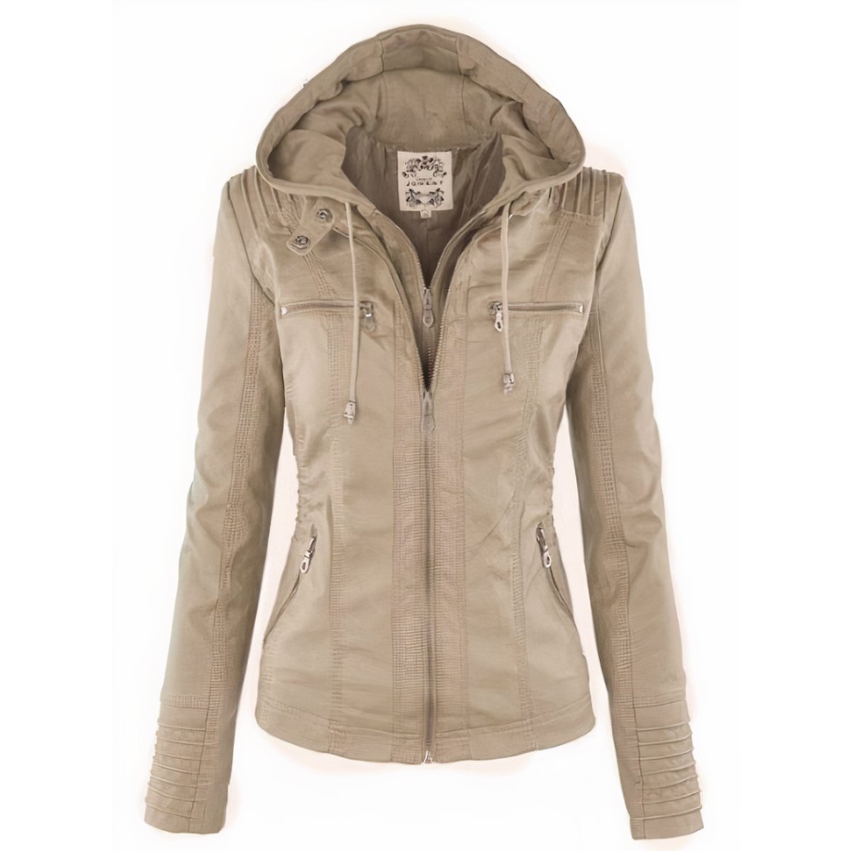 Ava | Women's Faux Leather Biker Jacket with Removable Hood