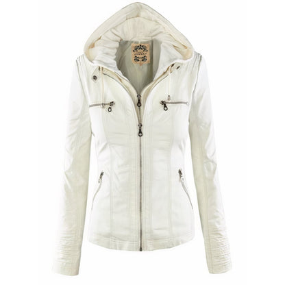 Ava | Women's Faux Leather Biker Jacket with Removable Hood
