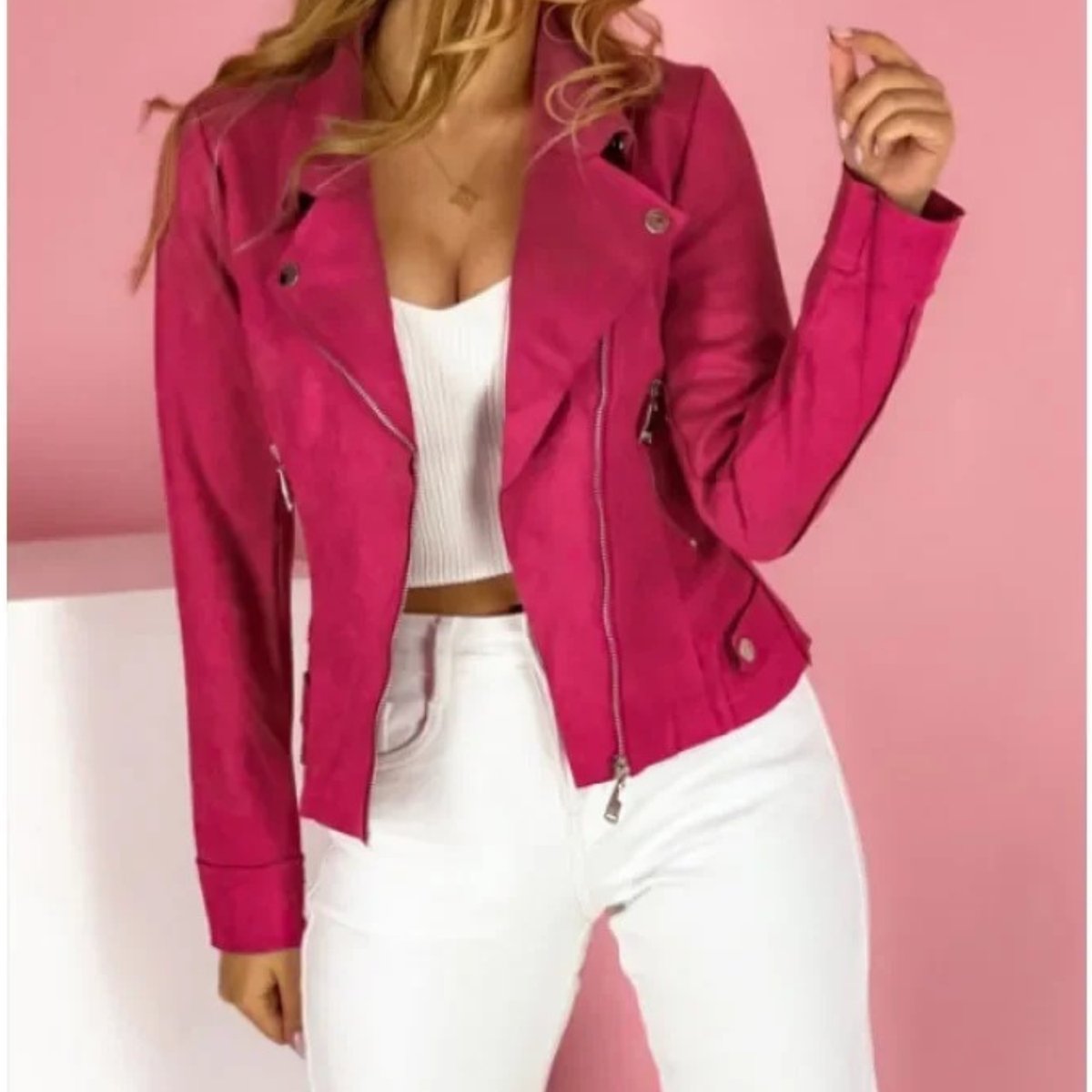 Isabella | Women's Faux Leather Biker Jacket with Lapel Collar