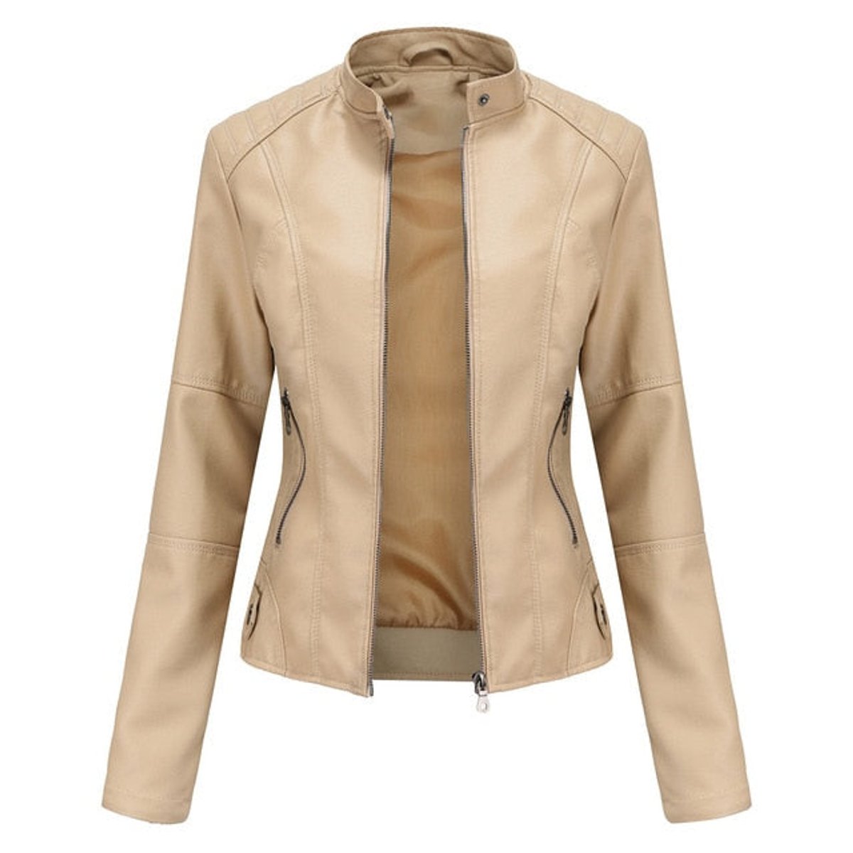 Charlotte | Women's Cropped Biker Jacket with Stand Collar