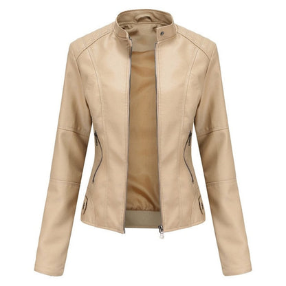 Charlotte | Women's Cropped Biker Jacket with Stand Collar