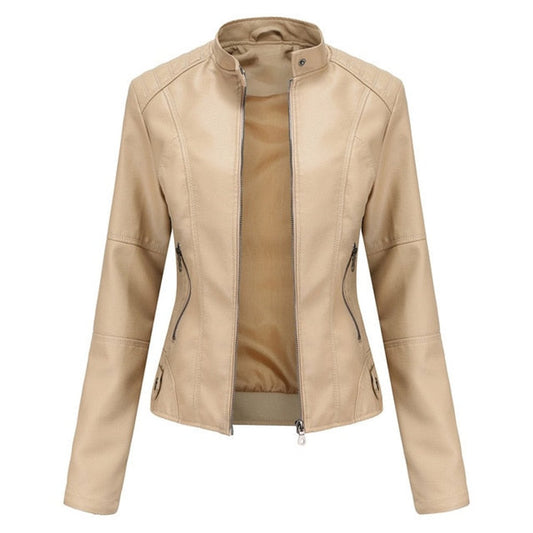 Charlotte | Women's Cropped Biker Jacket with Stand Collar