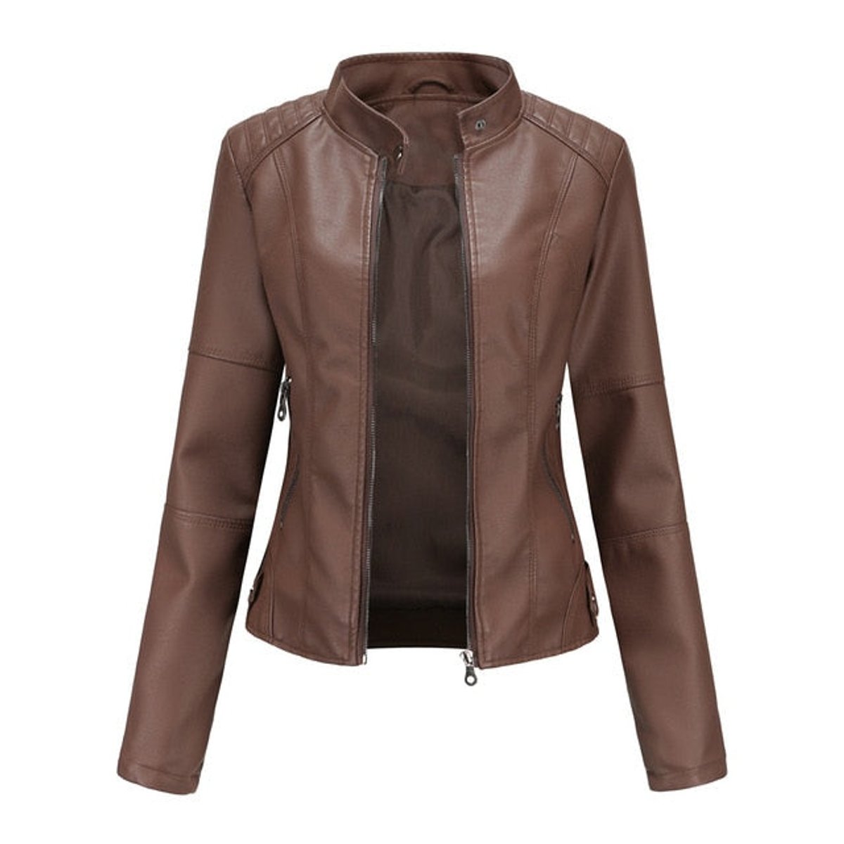Charlotte | Women's Cropped Biker Jacket with Stand Collar